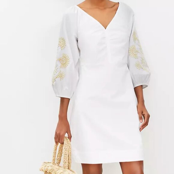 Floral Embroidered Poplin Shirred Mini Dress - Size 6 - Picture 2 of 2